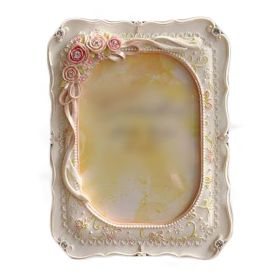 Resin 4x6 Picture Frame Retro Rose Wedding Photo Frame Handmade White Flower Carved Photo Frame Display