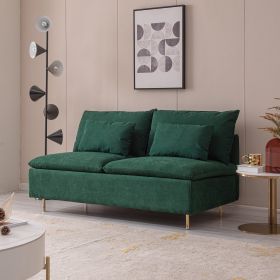 Modern Armless Loveseat Couch;  Armless Settee Bench;  Emerald Cotton Linen-59.8''