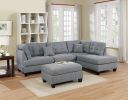 Modern 3pc Sectional Sofa Set Reversible Chaise Sofa Ottoman Gray Linen Like Fabric Living Room Furniture Couch