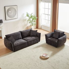 3-Seater + 1-Seater Combo Sofa Modern Living Room Sofa, Linen Fabric Sofa, Wooden Frame with 3 Pillows, Apartment Sofa Furniture