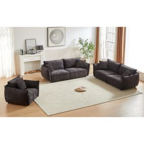 3-Seater + 3-Seater + 1-Seater Combo Sofa Modern Living Room Sofa, Linen Fabric Sofa, Wooden Frame with 5 Pillows, Apartment Sofa Furniture