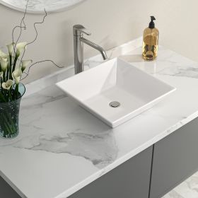 16"x16" Square White Ceramic Vessel Sink Countertop,Above Counter Bathroom Vanity Sink