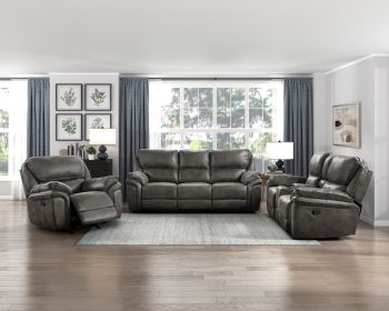 Plush Modern Living Room Sofa Set 3pc Reclining Sofa Loveseat Rocker Reclining Chair Gray Microfiber Upholstery Solid Wood Frame Furniture