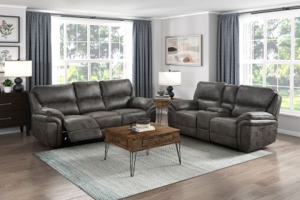 Plush Modern Living Room Sofa Set 2pc Power Reclining Sofa and Loveseat Gray Microfiber Upholstery USB port Solid Wood Frame Furniture