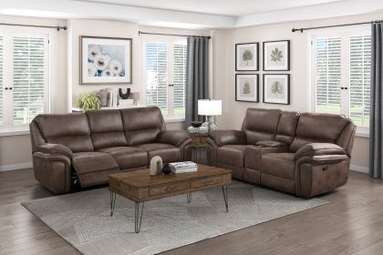 Plush Modern Living Room Sofa Set 2pc Reclining Sofa and Loveseat Brown Microfiber Upholstery Solid Wood Frame Furniture