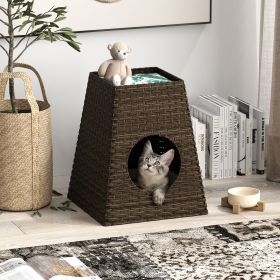 Woven Rattan Cat Litter Box Enclosure Furniture, Rattan Cat House with Cat Litter Box, Detachable Cat Washroom with Cotton Linen Mat for Living Room