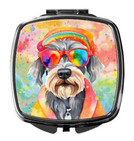 NEW Schnauzer Hippie Dawg Compact Mirror Decorative Travel Makeup Mirror for Women Girls Gifts Pocket Makeup Mirror Folding Handheld