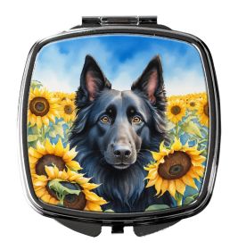 NEW Belgian Sheepdog in Sunflowers Compact Mirror Decorative Travel Makeup Mirror for Women Girls Gifts Pocket Makeup Mirror Folding Handheld