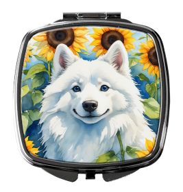 NEW American Eskimo in Sunflowers Compact Mirror Decorative Travel Makeup Mirror for Women Girls Gifts Pocket Makeup Mirror Folding Handheld