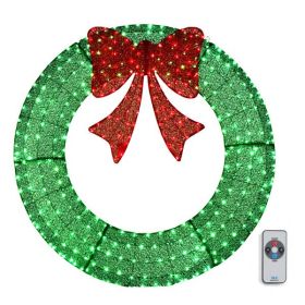 48in Pre-Lit Outdoor Christmas Wreath Decoration, LED Metal Holiday Decor for Home Exterior, Garden w/ 315 Lights, Bow - Green/Red