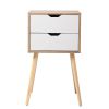 Set of 2 Wooden Modern Nightstand with 2 Drawers and 4 Solid Splayed Legs, Living Room Bedroom Furniture- White