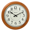 Traditional 12.5' Brown Wood Analog QA Wall Clock with Quiet Sweep Movement and Decorative Metal Hands.