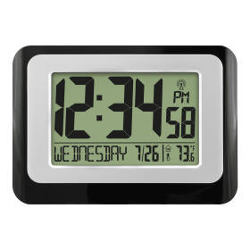 MainStays Black Atomic Digital Calendar Desk Alarm Clock with Temperature, W88631