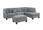 Modern 3pc Sectional Sofa Set Reversible Chaise Sofa Ottoman Gray Linen Like Fabric Living Room Furniture Couch