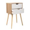 Set of 2 Wooden Modern Nightstand with 2 Drawers and 4 Solid Splayed Legs, Living Room Bedroom Furniture- White