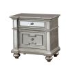 Glam 1pc Nightstand Silver Solid Wood Mirror Panel Accents Bedroom Furniture Crystal-like Acrylic Drawer Pulls Bun Feet Bedside Table