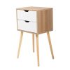 Set of 2 Wooden Modern Nightstand with 2 Drawers and 4 Solid Splayed Legs, Living Room Bedroom Furniture- White