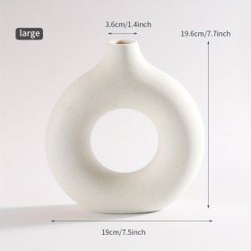 1pc; White Ceramic Vase White Vases For Decor; Modern Home Decor Vase; Boho Vases For Decor; Circle Vase; Round Vase; Donut Vase; Decorative Vase (Color: BEIGE, size: large)