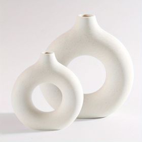 1pc; White Ceramic Vase White Vases For Decor; Modern Home Decor Vase; Boho Vases For Decor; Circle Vase; Round Vase; Donut Vase; Decorative Vase (Color: BEIGE, size: Small + Large Vase)