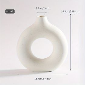 1pc; White Ceramic Vase White Vases For Decor; Modern Home Decor Vase; Boho Vases For Decor; Circle Vase; Round Vase; Donut Vase; Decorative Vase (Color: BEIGE, size: small)