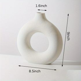 1pc; White Ceramic Vase White Vases For Decor; Modern Home Decor Vase; Boho Vases For Decor; Circle Vase; Round Vase; Donut Vase; Decorative Vase (Color: BEIGE, size: XL)