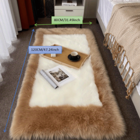 1pc, Soft and Fluffy Sheepskin Rug for Bedroom and Living Room - Non-Slip and Machine Washable Carpet for Dormitory and Room Decor (Color: Khaki + White, size: 31.5*47.24inch)