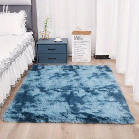 1pc, High Pile Tie-Dyed Shaggy Rug for Living Room and Bedroom - Fire Retardant, Machine Washable, Anti-Skid, Faux Fur (Color: Tie-dye Sapphire Blue, size: 62.99*78.74inch)