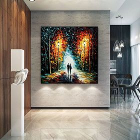 Hand Painted Oil Painting Original Romantic Cityscape Oil Painting On Canvas Large Wall Art Abstract Colorful Forest Painting Custom Tree Painting Bed (Style: 01, size: 90x90cm)