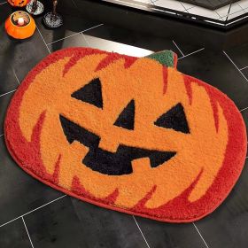 Halloween Pumpkin Bath Rug Non-Slip Absorbent Washable Knitted Polyester Entryway Mat - Cozy Oval Indoor Welcome Rug - Low Profile Door Carpet For Liv (size: 60*90CM)