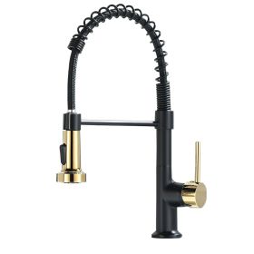 The new model is beautiful and durable Single Handle Pull-Down Sprayer Kitchen Faucet in Black+Gold (Color: Black+Gold)