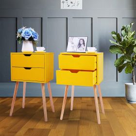 Set of 2 Wooden Modern Nightstand with 2 Drawers and 4 Solid Splayed Legs, Living Room Bedroom Furniture (Color: yelow 2 packs)