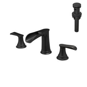 The new model is beautiful and practical Waterfall Bathroom Sink Faucet 3 Hole Dual Handle 8 Inch Bath Faucet with Plastic Perforated Drainer (Color: Oil Rubbed Bronze)