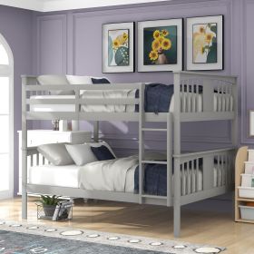 Full over Full Bunk Bed with Ladder for Bedroom;  Guest Room Furniture (Color: GRAY)