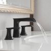 The new model is beautiful and practical Waterfall Bathroom Sink Faucet 3 Hole Dual Handle 8 Inch Bath Faucet with Plastic Perforated Drainer