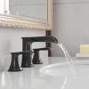 The new model is beautiful and practical Waterfall Bathroom Sink Faucet 3 Hole Dual Handle 8 Inch Bath Faucet with Plastic Perforated Drainer